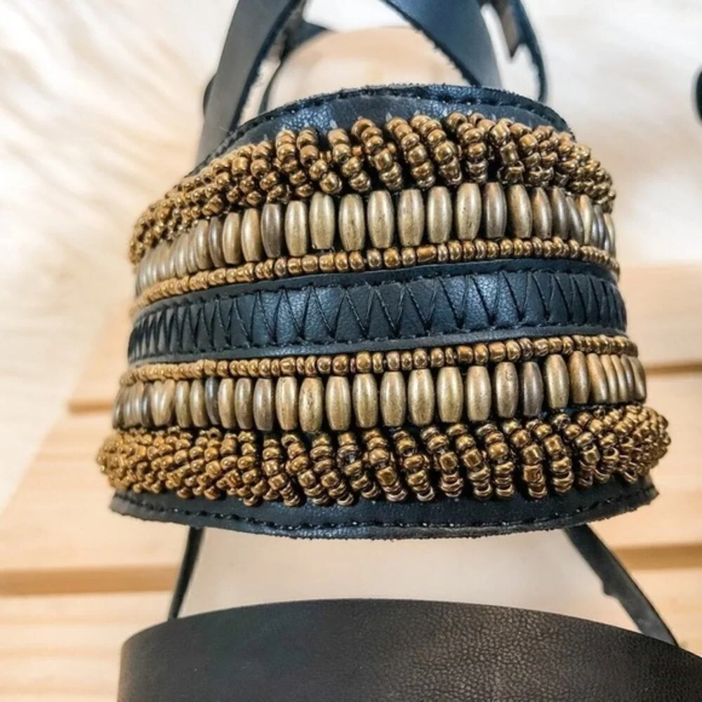 Maurices Mille Platform Sandals Black & Brown‎ Beaded Size 7.5M